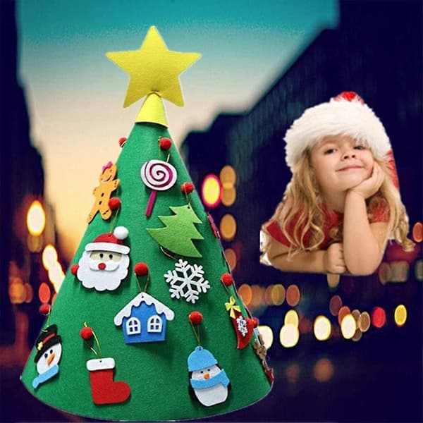 Small DIY Felt Christmas Tree - 17 Ornaments, Wall Decor for Kids
