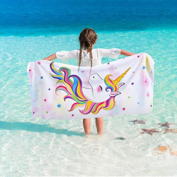 /#/Enhjørning Strandhåndklæde - 70 x 150 cm Rosa Polyester Camping Håndklæder f/#/
