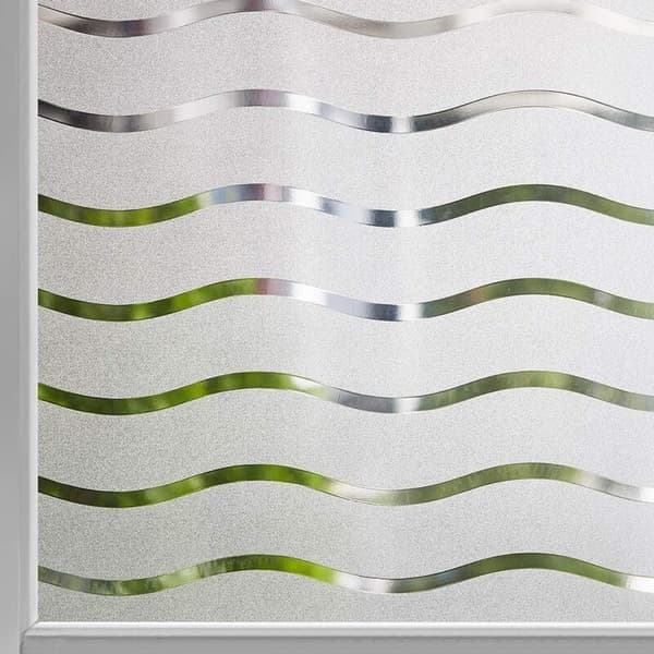 Frosted Window Film Privacy Anti-UV, Non-Adhesive Electrostatic Glass Sticker, Wave Pattern, 60x200cm, for Home Office Kitchen