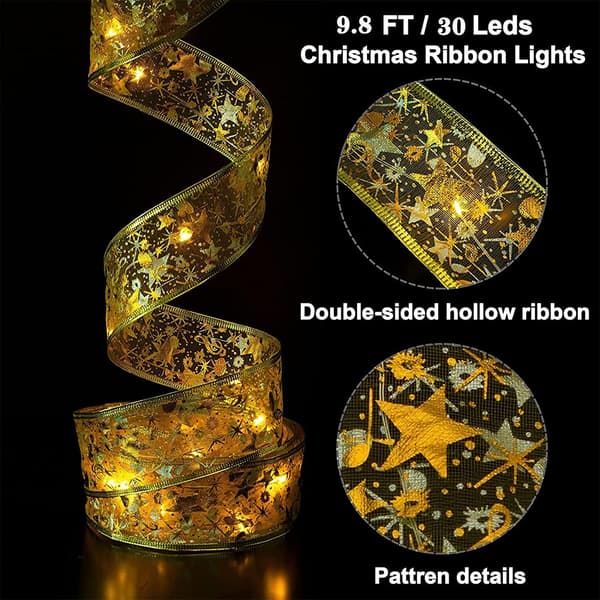 Julebånd med lys, 3m 30LEDs Julebelysning Batteridrevet