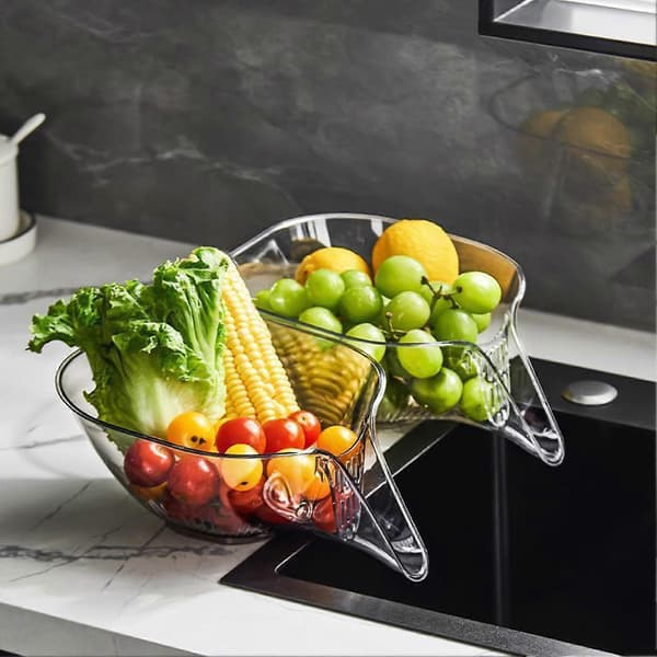 JiKaiX 2pcs Drain Basket Multifunctional Fruit Cleaning Container Vegetable Washing Strainer Bowl for Home Kitchen