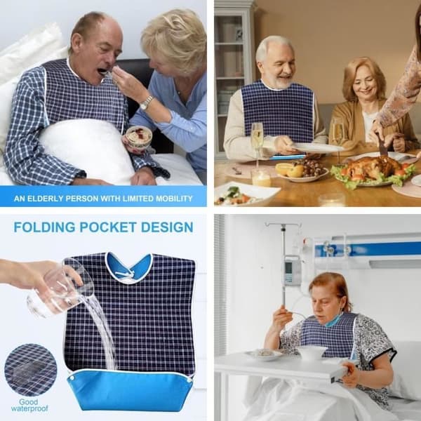 Adult Bib, Clothing Protector, Reusable Apron, Mealtime Bibs with Snap Closure, for Disabled and Elderly (2 pcs)