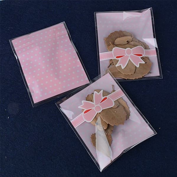 8x10CM+2.8CM 200pcs Pink Bow Pattern Candy Bag Bags with Self-Adhesive for Candy Jewelry