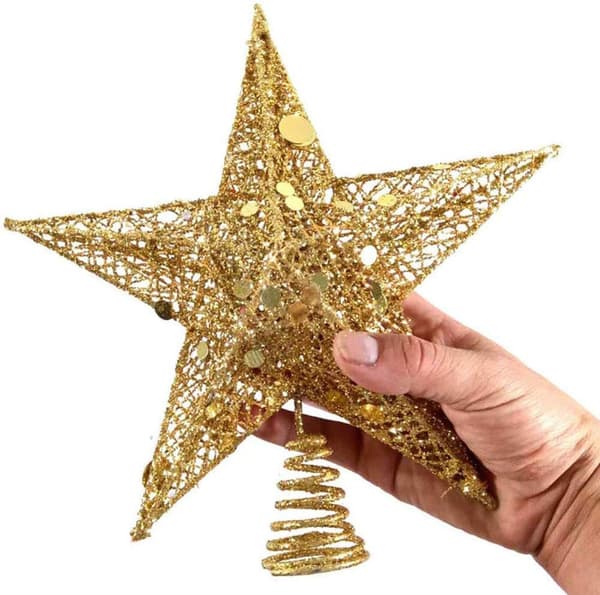 Juletræsstjerne, 25 cm (guld) glitrende juletræsdekorationer