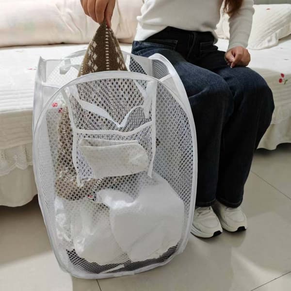Foldable Laundry Basket - Pop-Up Mesh Laundry Hamper for Easy Storage White White White