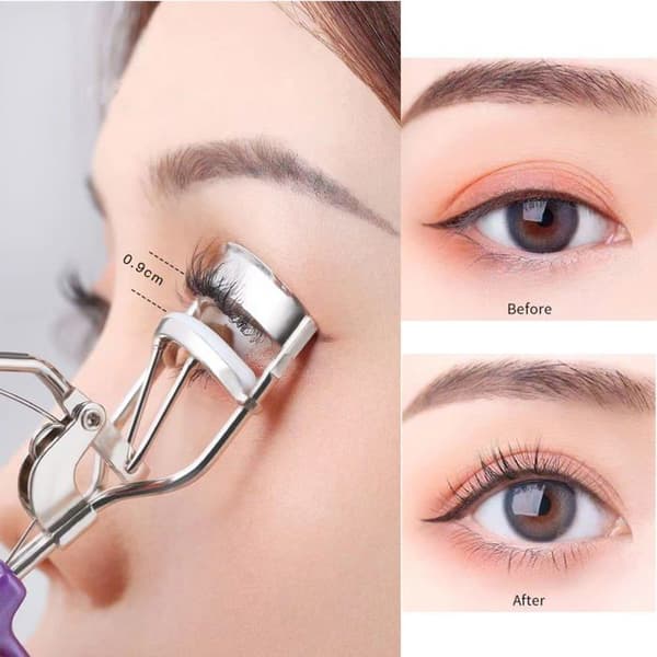 Eyelash Curler with Purple Handle, Silicone Refill Pads for Makeup, Cosmetics, Eyelash Curling Tool
