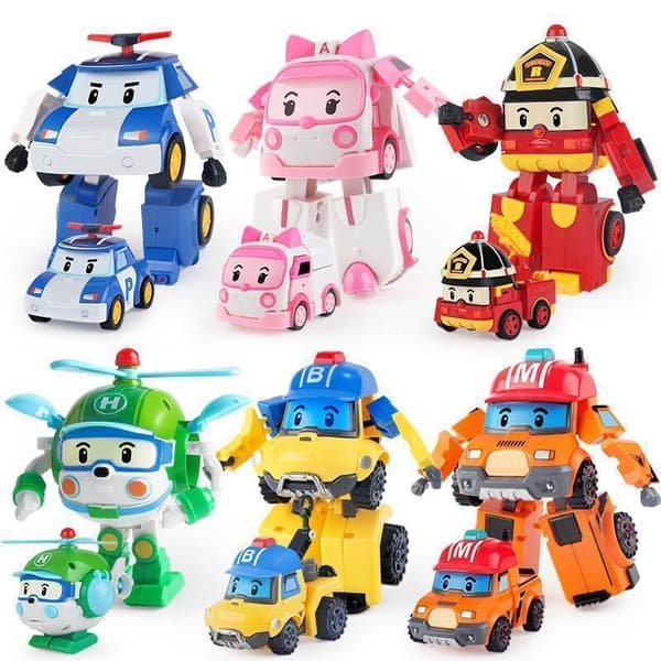 Super Wings Actionfigur Robocar Poli Ambe Roy Helly Robotbil Monteringsleker Db