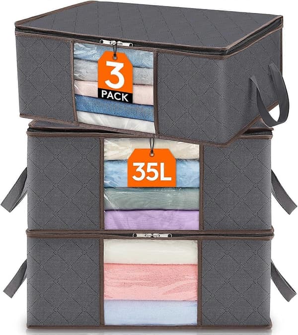 3-pack, 35 liter Clothes Storage Foldable Storage Box Wardrobe with Reinforced Handles, Fits Jackets, T-shirts, Blankets