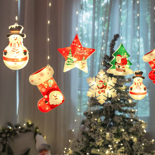 LED Julelyslenke USB Snømann Snøfnugg Vindu Dekor