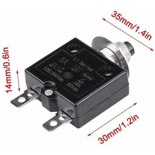 20A Circuit Breaker Optional Reset Thermal Breaker, 125-250V AC 50V DC Power Overload Protector Push Button Circuit Breaker