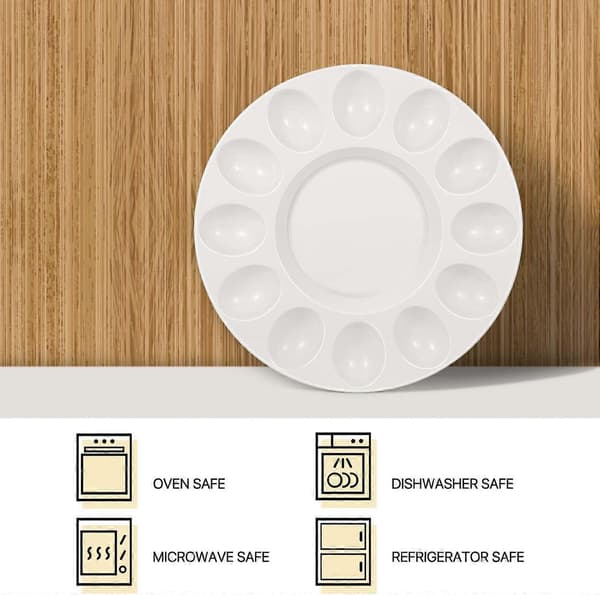 Fylld Äggbricka - Vit Keramisk Porslin 12 Koppar Ägg (2-pack) Serveringsbricka Cateringfat för Hårdkokta Fyllda Ägg, Påskäggshållare & Efterrätter