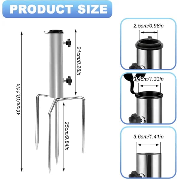 [EN] Beach Umbrella Base, Adjustable Metal Base with Anchor, Umbrella Holder with 4 Removable Support Rods