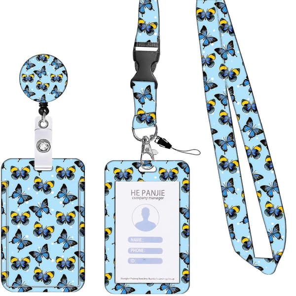 ID Card Holder with Various Pattern Prints, Slide Opening with Lanyard, Multiple Uses, Transparent Card Storage on One Side G G
