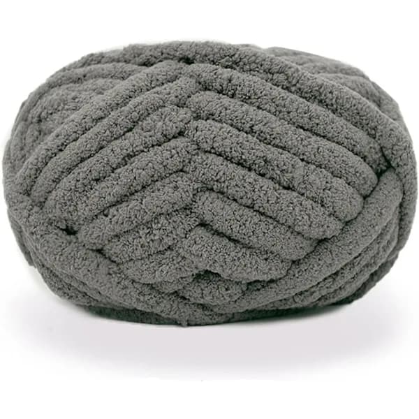 2 Pcs Chunky Chenille Yarn for Hand Knitted Blankets, Super Soft Big Jumbo Yarn (Dark Grey)