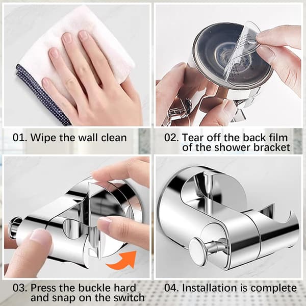 Universal Shower Head Holder with Suction Cup - Adjustable 360 Degree Rotating Handheld Shower Bracket - Removable Shower Arm Mount for Bathroom