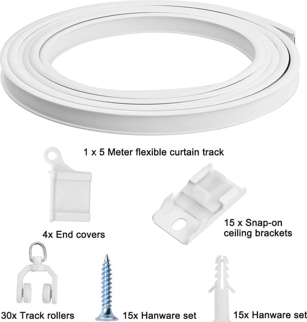 5 Meter Flexible Ceiling Track for Curtains Bendable Curtain Track with Mounting Accessories Ceiling Track for Windows Shower Curtains White