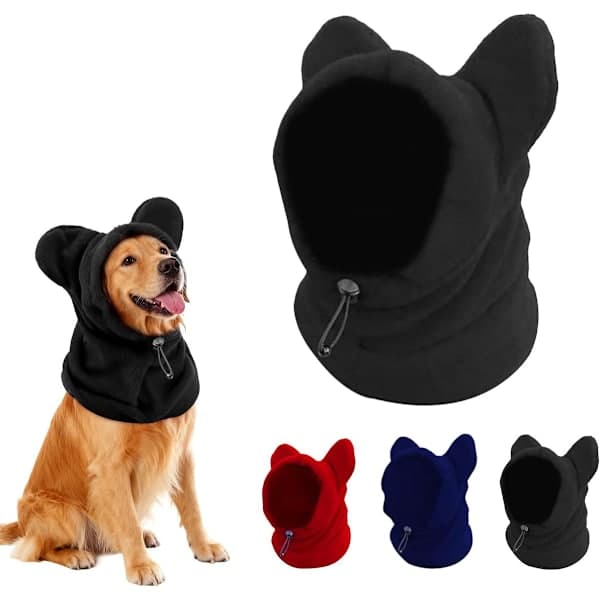 Vinterhue til hunde med øreklapper, fleecehalsvarmer til hunde, (sort, S)