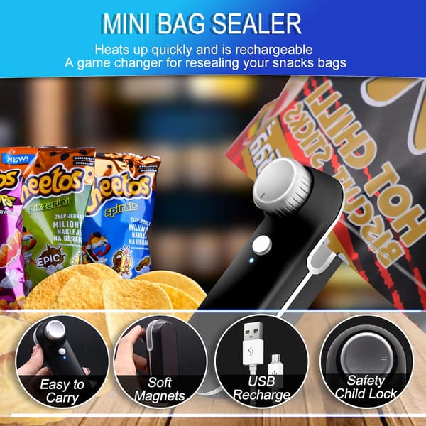 Mini-poseforsegler, mini-chipsposeforsegler med varmeforsegling og skæring
