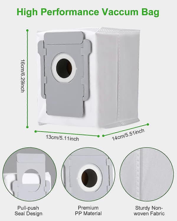 10 Støvsugerposer til Irobot Roomba I7 I7+ I3 I3+ I4 I4+ I6 I6+ J7 J7+ I8 I8+s9 S9+ E5 E6 E7 Clean Base, Erstatningsstøvpose til Tilbehør