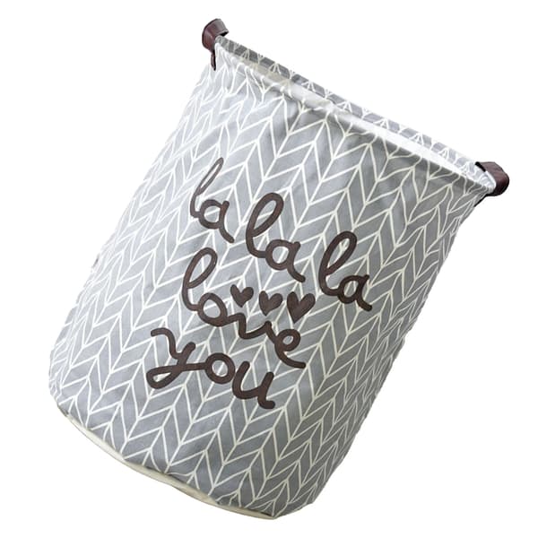 Laundry Basket Cotton Linen Foldable Round Storage Bag for Dirty Clothes Foldable Laundry Hamper for Home Dorm Grey