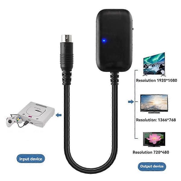 Sega Saturn til HDMI-konverterkabel, HDTV-skærmadapter til Sega Saturn-spil Sort Svart