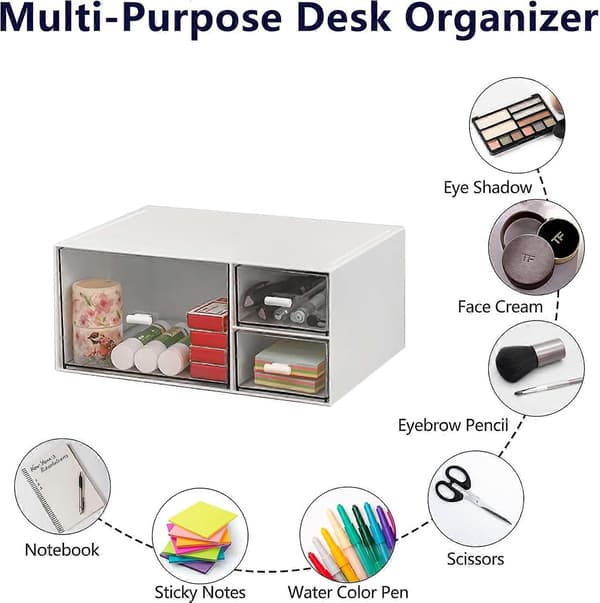 Stackable Desk Organizer with 3 Compartments, Stackable Drawers, Perfect for Desk Storage, Organization Accessories
