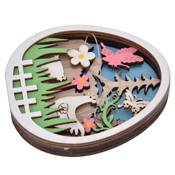 LED Wooden Easter Egg with Turkey Pattern, Natural Boxwood KLB