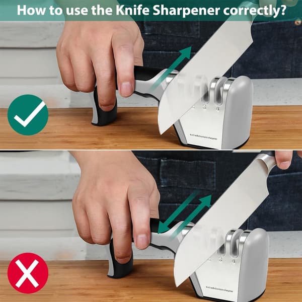 4-in-1 Knife Sharpener - Stainless Steel - Non-Slip Knife Sharpener - Pull-Through Sharpener - 4 Settings - With Non-Slip Base