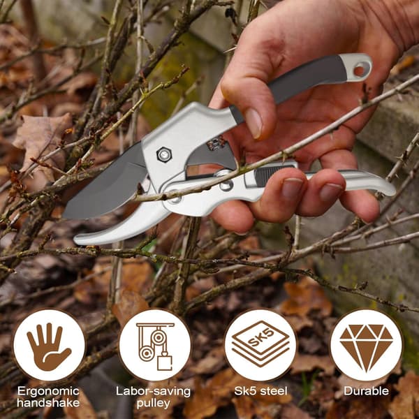 Pruners, non-slip scissors with safety lock, aluminum handle