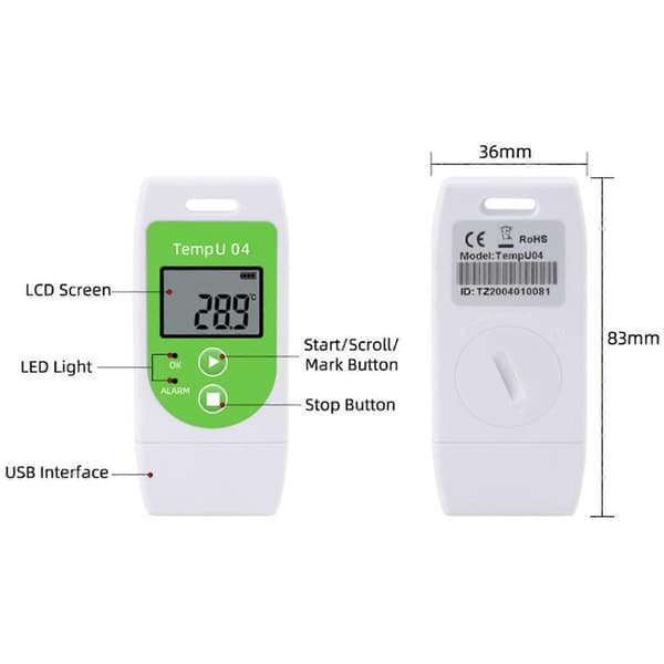 Temperaturlogger USB Temperaturdatalogger med PDF SCF-rapport til køleskab bil