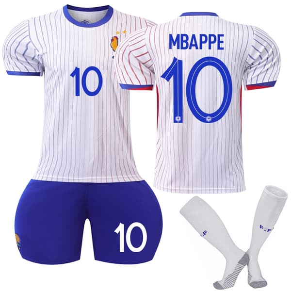 UEFA EM 2024 Frankrig Udebanefodboldtrøje til børn nr. 10 Mbappé - Perfekt 26 26