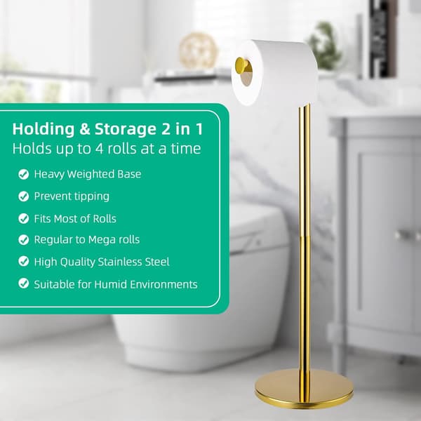 Toiletpapirholder i rustfrit stål, 5 ruller med tung base, rustfri, 15x56cm, Guld