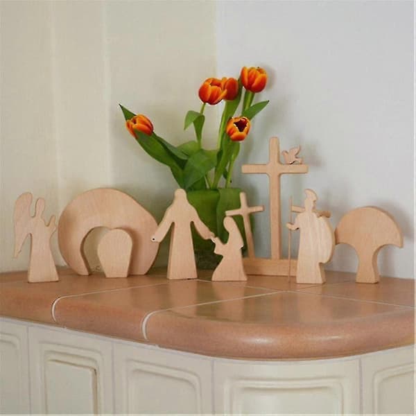 Wooden Nativity Easter Resurrection Scene Risen Christ Figure Easter Ornament Home Decoration