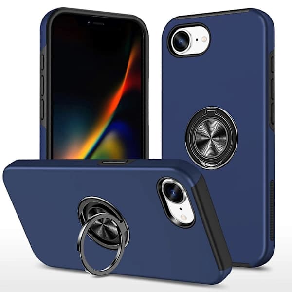 PC + TPU Magnetic Phone Case with Invisible Ring Holder Navy Blue For iPhone 16e