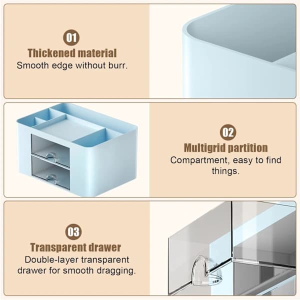 Desk Drawer Organizer (Blue), Desk Drawer Storage Organizer, Office Supplies