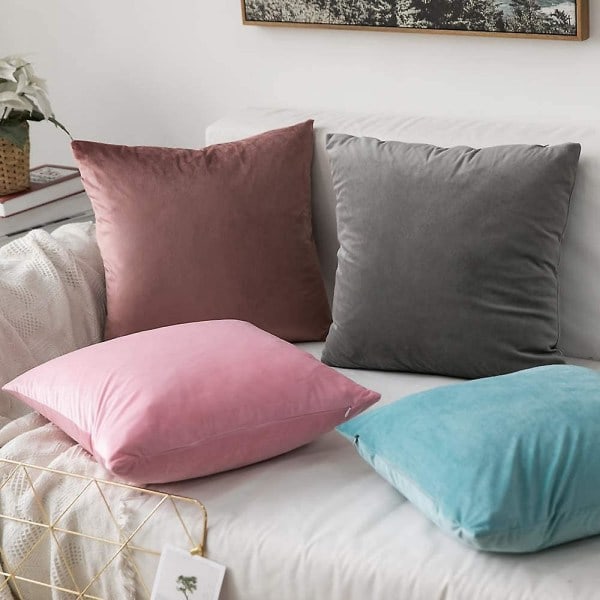 Sett med 2 putetrekk i sammet | Dekorativ sofa Case Super Myk Myk Innredning Hjem Stue Soverom For Sofa 2 deler 30x30cm Lyseblå