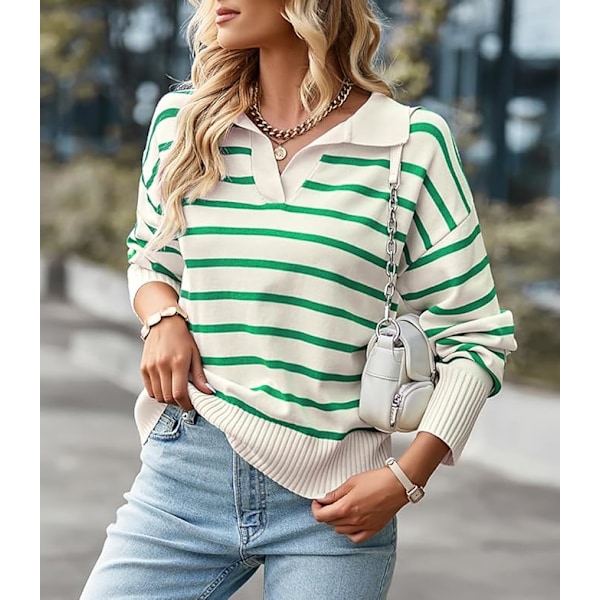 Dame Cardigan Sweatshirt Jumper Stribet Langærmet Efterår Vinter Streetwear Grøn Green S