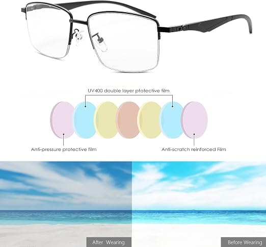 Progressive Photochromic Multifocal Reading Glasses with Spring Hinges, Computer Glasses, Anti-Eye Strain{AZC}