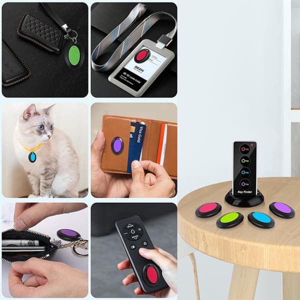 Wireless Key Finder with LED Light 40m Range 1 Transmitter 4 Receivers Compatible with Wallets Phones Glasses Pets