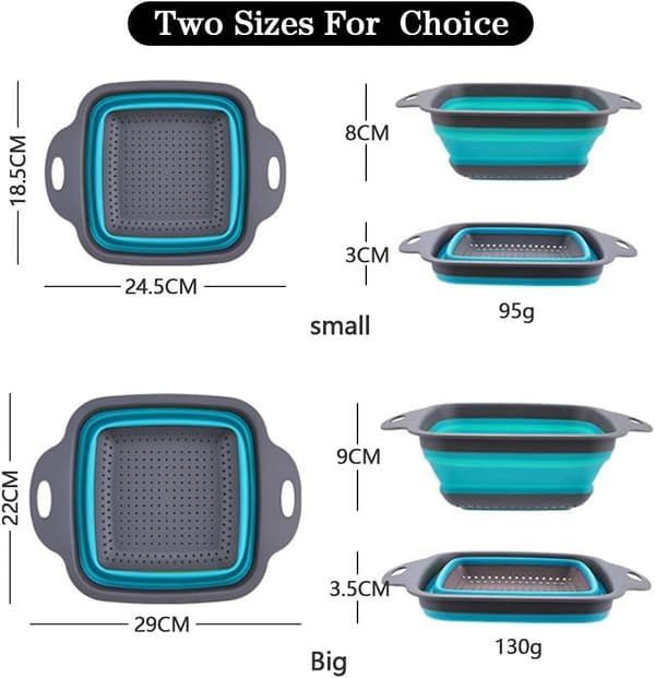Collapsible Silicone Colander, Colander Set, Portable Fruit Basket, Saves Kitchen Space, Easy to Clean, Perfect for Pasta,