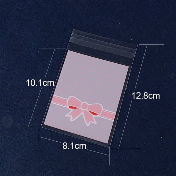 8x10CM+2.8CM 200pcs Pink Bow Pattern Candy Bag Bags with Self-Adhesive for Candy Jewelry