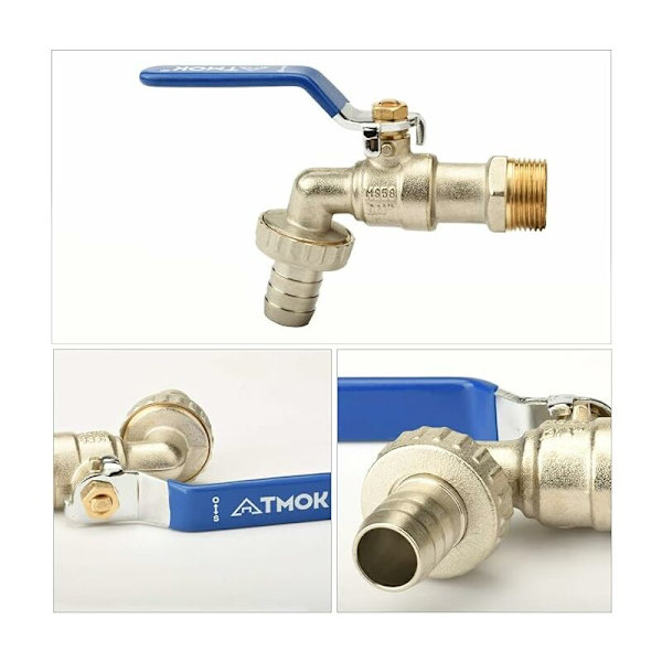 Tankhaneadapter 3/4\" gevindforbindelse S60X6 Vandtank Messingventil Reservedele eller 3/4\" Metalslangeforbindelse (Blå)
