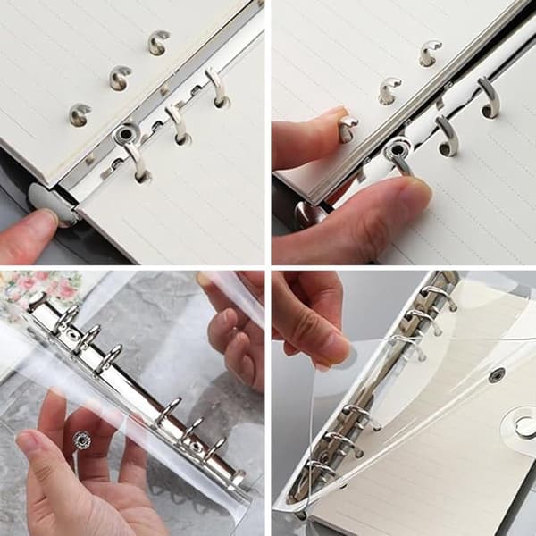 A5 6-ring binder cover, 2-pack transparent PVC waterproof refillable with snap closure for planner, office and school