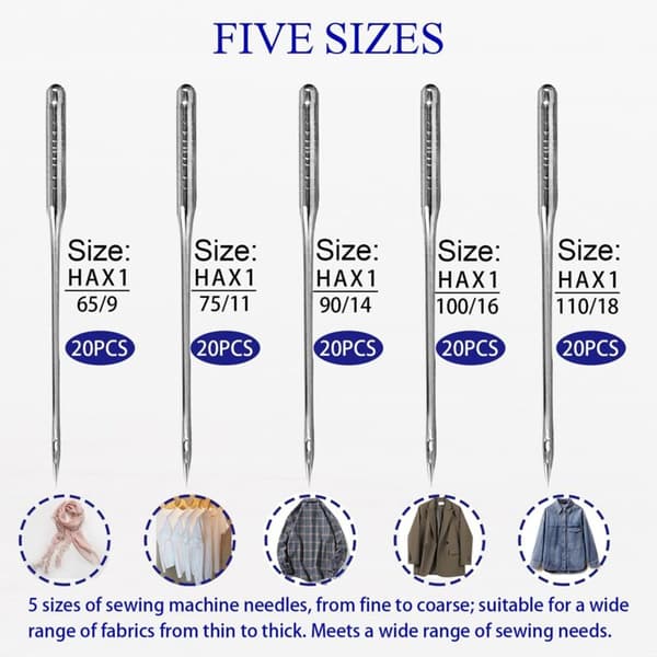 Singer Sewing Machine Needles, 50-Pack, Standard Universal for Home Use
