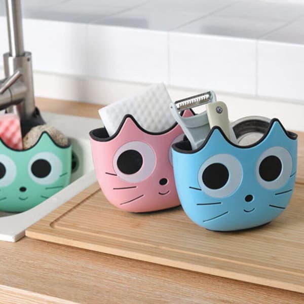Pink Sink Organizer with Hook, Kitchen Storage Basket for Gadgets, Brush, Sponge