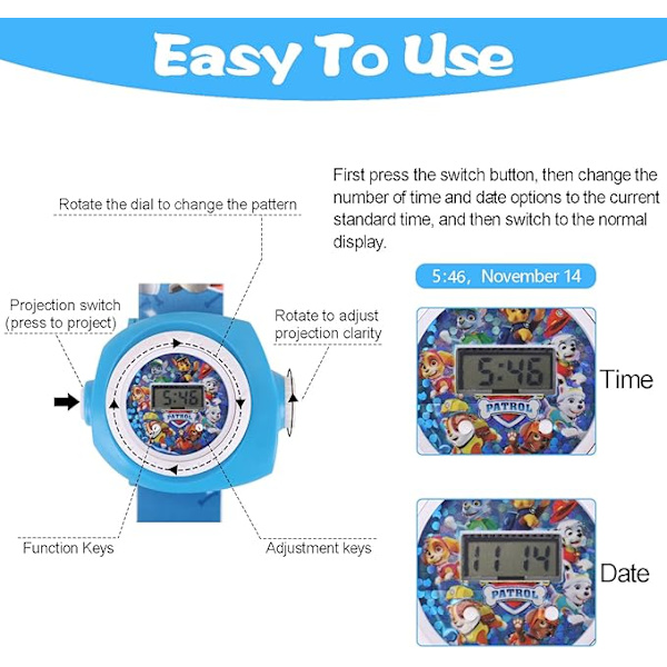 Barnklocka, Projektionsleksaker, Digital Armbandsur med Projektor,