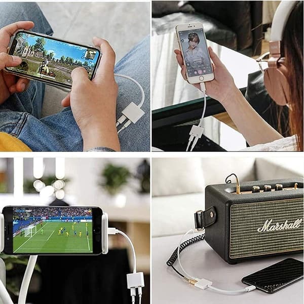 2-pakke hodetelefonadaptere for iPhone, 2-i-1 Lightning til AUX-lyd