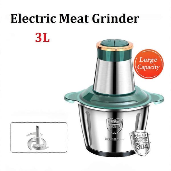 Elektrisk kødhakker i rustfrit stål 3L blender multifunktionel grøntsagshakker husholdningskværn EU-stik