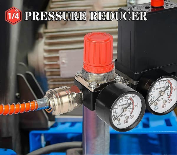 1/4\" Trykkluftregulator, EU-standard Trykkregulator, 4-hulls Trykkregulator med Trykkmåler for Kompressor