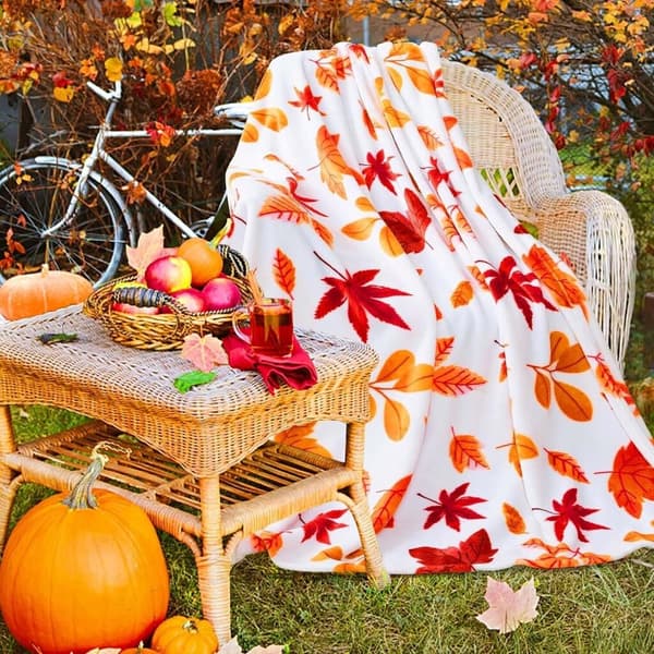 Høstteppe - Halloween Gresskar Plysj Ull Sofa Stol Piknik Dekor 127x152 cm Stil 2